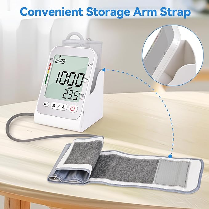 Blood Pressure Monitors for Home Use Upper Arm Cuff Machine, Automatic Digital Bp Monitor Accurate with Storage Large Cuff 14.2" – 18.9" 2 Users Memory Stand Clock