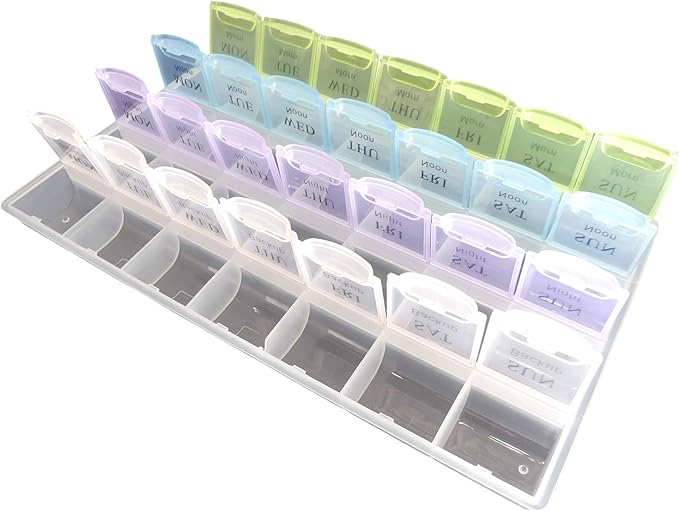 1-4 Week Pillbox, Monday - Sunday, Each Row is Color-Coded, See-Through Lids, Keep Track of Daily Medications, 28 Compartments, Includes 1 Pillbox, by Tech Team …