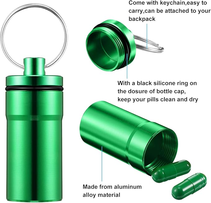 Hotop 14 Pieces Pill Holder Keychain Portable Pill Case Waterproof Aluminum Keychain Tablet Container Mini Metal Tablet Boxes Storage for Purse Outdoor Camping Travelling, Weekly 7 Day, 7 Colors