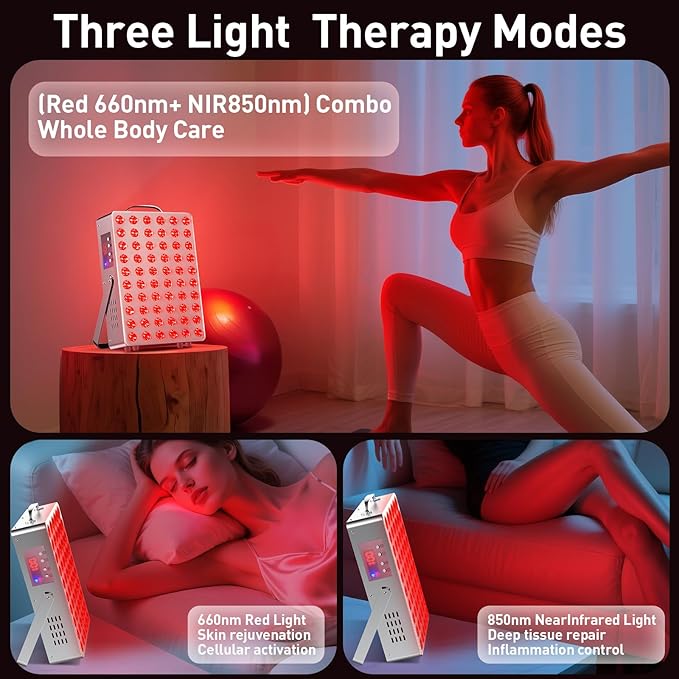 Cholas Red Light Therapy Panel for Face and Body, 150W with 60 Dual Chip LEDs, 660nm Red Light and 850nm Near Infrared, 3 Modes Adjustable Brightness and Timer, for Skincare and Relaxation (Silver)