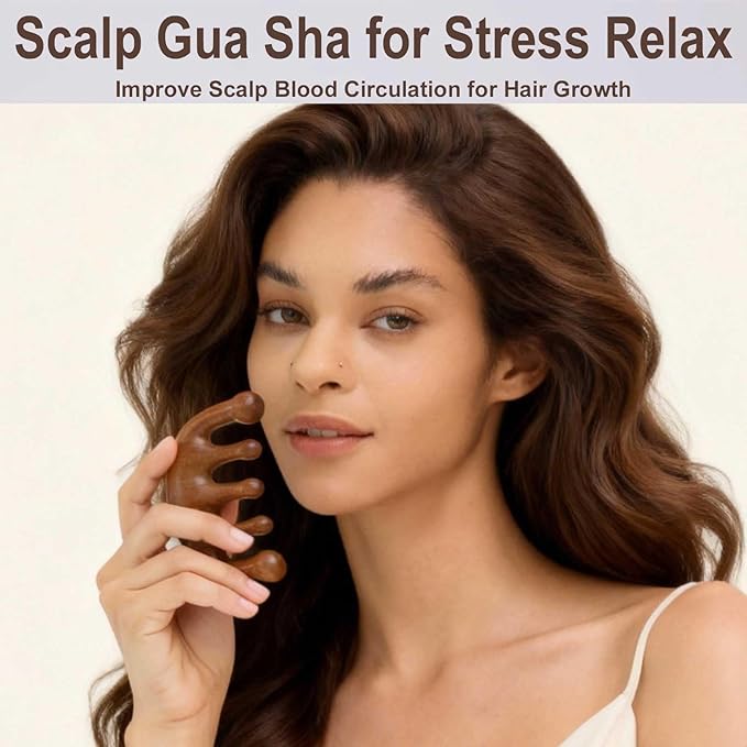 Wooden Scalp Massager, Foot Massage Tool, Scalp Massager Hair Growth - Sandalwood