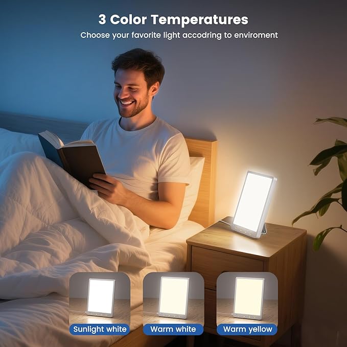 10000 Lux Light Therapy Lamp - Full Spectrum Therapy Light, 3 Color Temperature & Wall Mount, Portable Daylight Lamp for Home & Office, Memory Function & Touch Control.