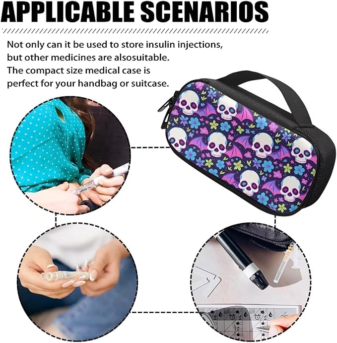 Halloween Skull Bats Insulin Pen Cooler Travel Case Insulated Glucose Meter and Diabetic Supplies Organizer Carrying Bag for The Daily Life and Trip, Halloween Decor