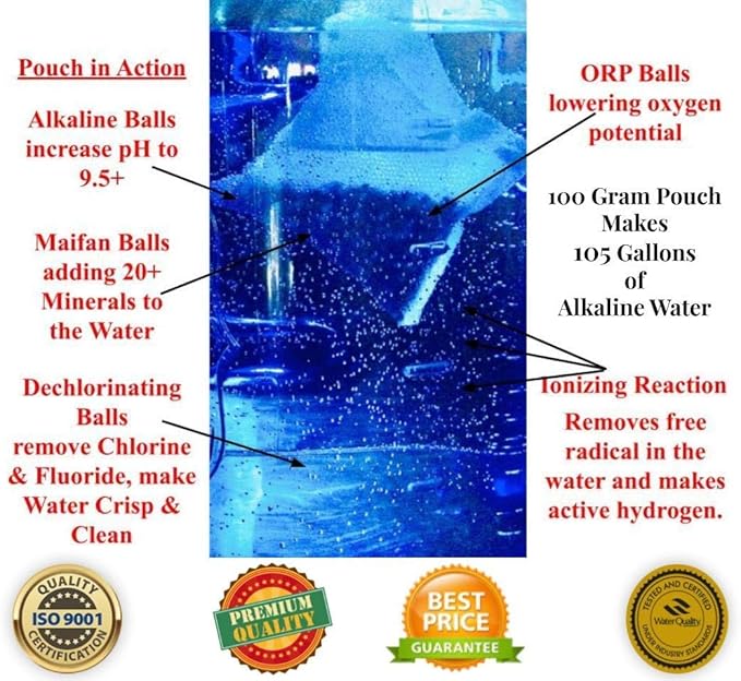 Alkaline Anytime Alkaline Water Filter Pouch-9.5 pH Portable Water Filtration-Extra Large Capacity-105 Gallons-for Pitcher, Water Bottle, Jugs, (3)