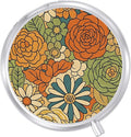Round Pill Case Small Pill Box with Mirror Pocket 3 Compartment Vitamin Pill Medicine Case Organizer Pill Containers for Traveling Vintage Flower One