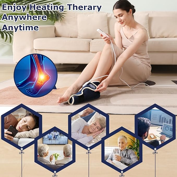 CAMECO 1 Pack Foot Ankle Heating Pad for Neuropathy Pain Relief, 86℉-158℉ Electric Heated Foot Warmer for Achilles Tendinitis & Plantar Fasciitis, Under Desk Heat Therapy Wrap Booties for Women Men