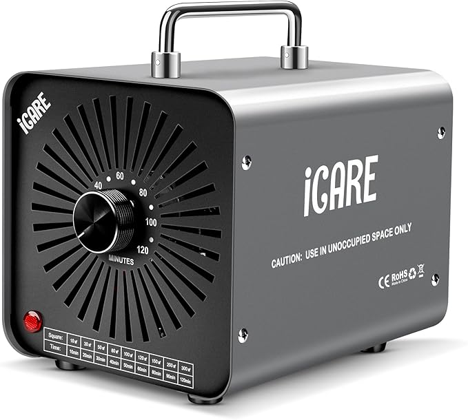 Ozone Generator, 48,000mg/h Commercial Ozone Machine Odor Removal, High Capacity O3 Odor Eliminator Deodorizer with 120Min Timer for Home, Pet, Smoke, Car, Basements for 4000 Square Feet Grey