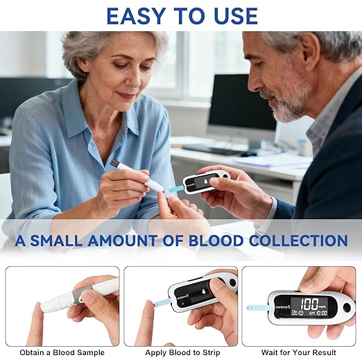 Metene S Blood Glucose Monitor Kit, Blood Sugar Testing Kit With 50 Test Strips & 50 Lancets & Control Solution, No Coding 0.7μl Blood, 7s Fast Reading, 150 Data Storage, Diabetes Testing Kit