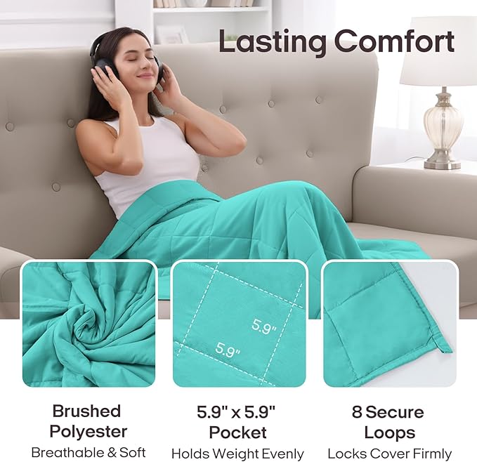 ZonLi Weighted Blanket for Adults(48"x72",12lbs, Dark Green) Twin Size High Breathability Cooling Heavy Blanket, Soft Material with Premium Glass Beads,All-Season.