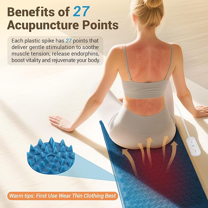 Comfytemp Heated Acupressure Mat for Back, 2 in 1 Large 17"x33" Acupuncture Massager, FSA Eligible, HSA Approve Heating Pad to Relax Leg Muscle Tension/Stress/Foot Comfort, Similar to Acupuncture