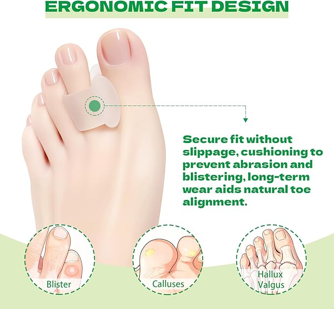 Toe Separators for Women & Men, 12-Pack 1/4" Thick Gel Toe Spacers, Bunion Corrector, for Overlapping Toes/Bunions/Big Toe Alignment/Spacer and Corrector(White)