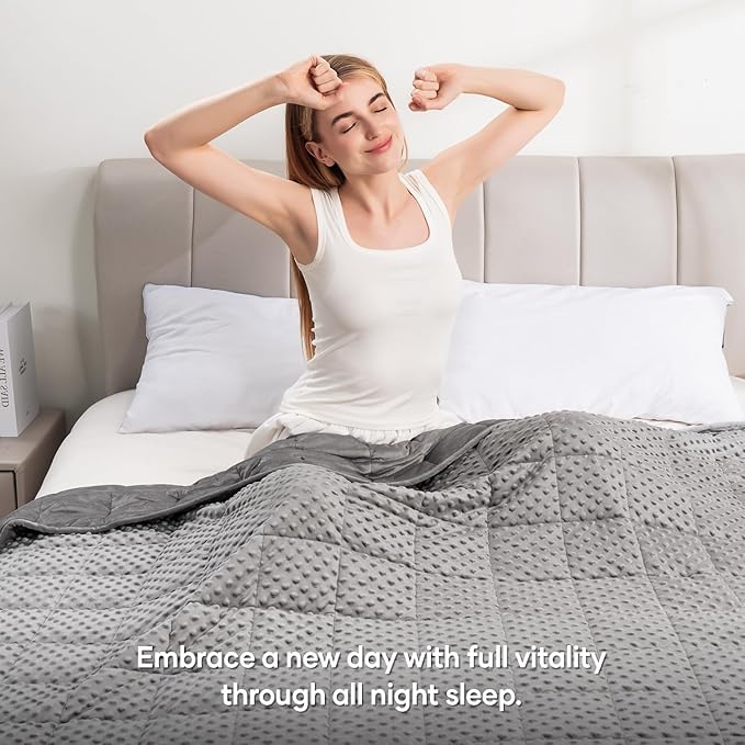 Wemore Minky Dot Weighted Blanket for Adults Twin Size 12 lbs, Soft Cozy Heavy Blanket, Breathable Blanket for All-Season with Glass Beads, Grey 48 x 72 inches