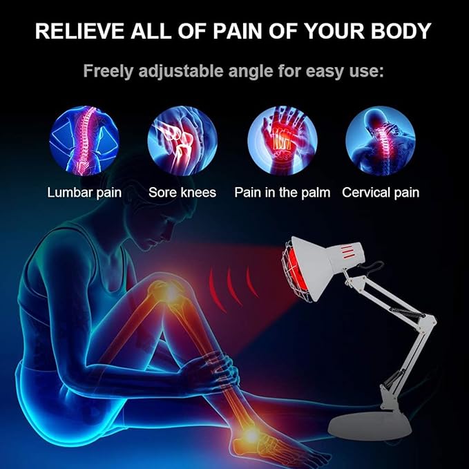 Serfory Infrared Lamp, 150W Near Infrared Light Therapy with Stand Sturdy, Adjustable Red Light Heat Lamp Intensity & Angle, Red Light Therapy Bulb for Body Neck Shoulder Joints Back Pain Relief