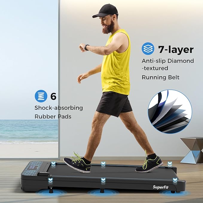 GYMAX Walking Pad, 3 in 1 Free-Assembly Under Desk Treadmill with 300lbs Capacity & LED Display, 2.25HP Portable Compact Treadmill Running Machine for Small Space Home Office