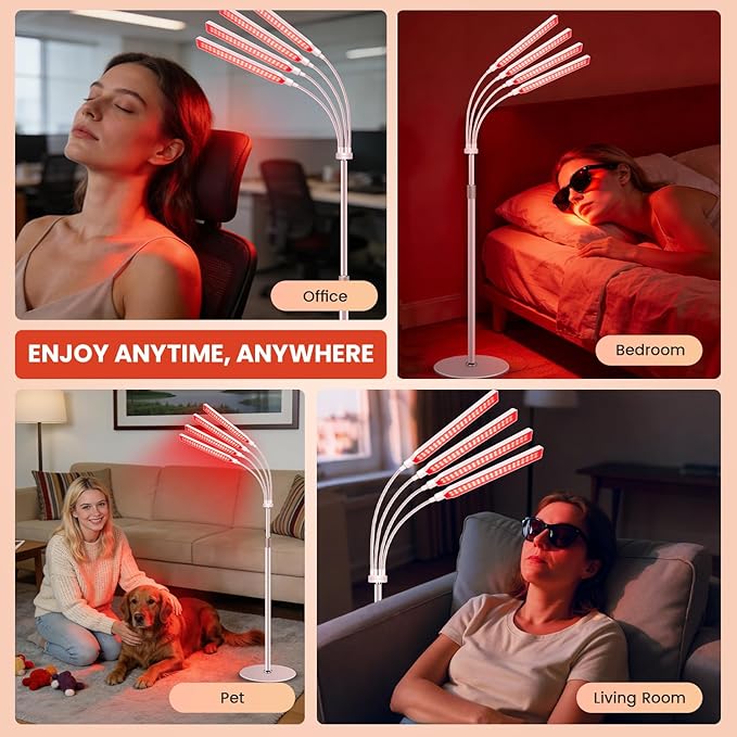 Wolezek Red Light Therapy Lamp for Body Face, 160 3-in-1 LED Beads Red Infrared Light Therapy Device with Timer, 5-Level Brightness, 660nm & 850nm Dual Wavelength for Skin Muscle, Home Use, 4-Head
