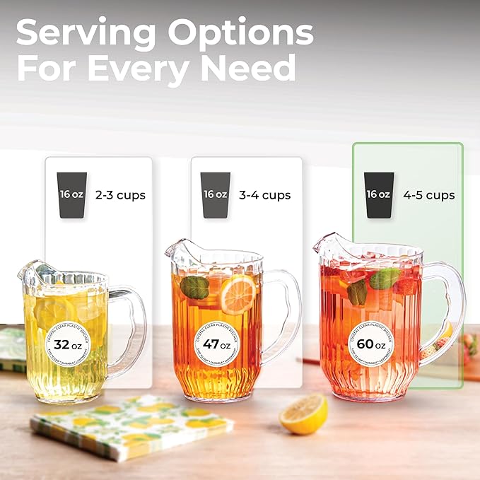 Restaurantware 60 Ounce Beer Pitcher - 1 Count - Chef 101 Durable Restaurant Pitcher - Hard Plastic, Serve Soda, Lemonade, Juice, Or Sangria, Clear Plastic Water Glass, For Bars, Parties, Or Homes,
