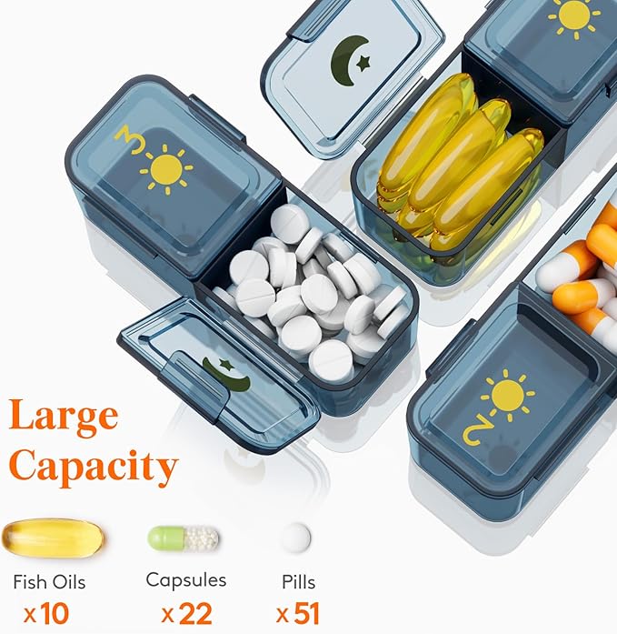 Lifewit Weekly Pill Organizer 2 Times a Day, Portable Travel 7 Day Lightproof Pill Box for Medicines/Vitamin/Fish Oils, Daily Pill Case, Blue