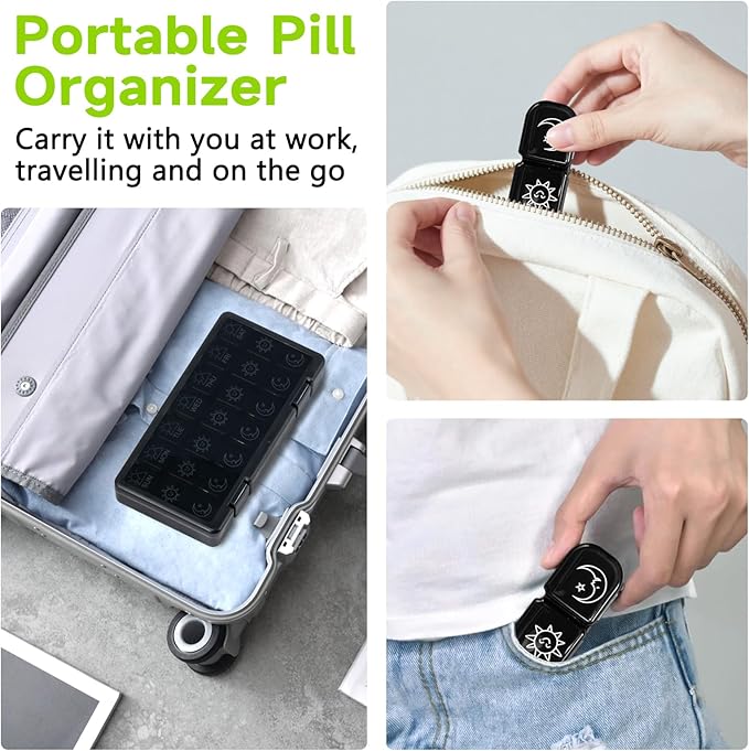 Weekly Pill Organizer 3 Times a Day, Travel Pill Box 7 Day, Portable Daily Pill Case Container, Large Medicine Organizer to Hold Vitamin, Fish Oils, Supplements
