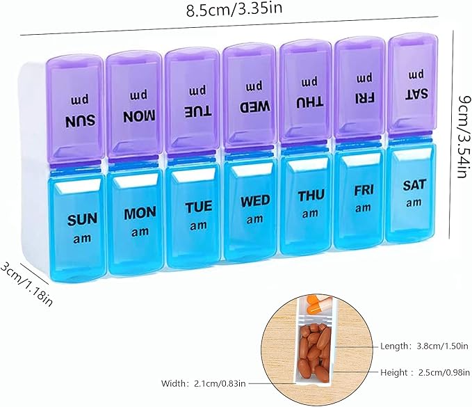 Weekly Pill Organizer 7 Day 2 Times a Day Travel Pill Case Portable Removable Pill Box Large Capacity Medicine Box for Purse AM PM Daily Pill Box