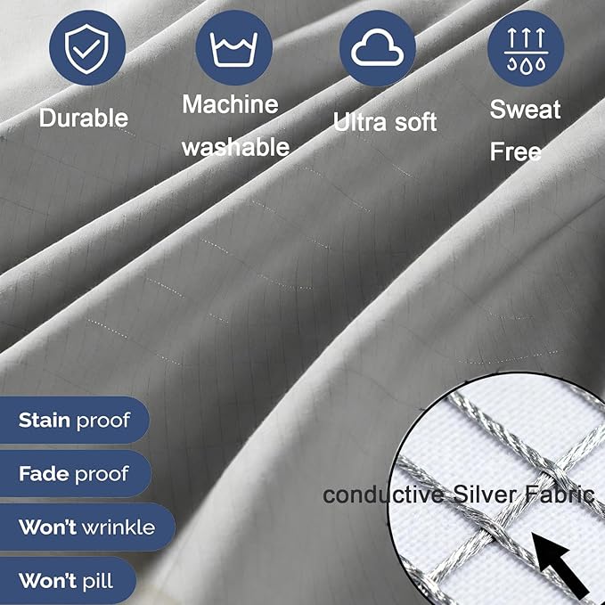 Grounding Sheets, 20% Pure Silver Fiber + 80% Organic Cotton, Grounded Sheet Earth Connected Bedding Fitted Earth Sheets with Grounding Cord