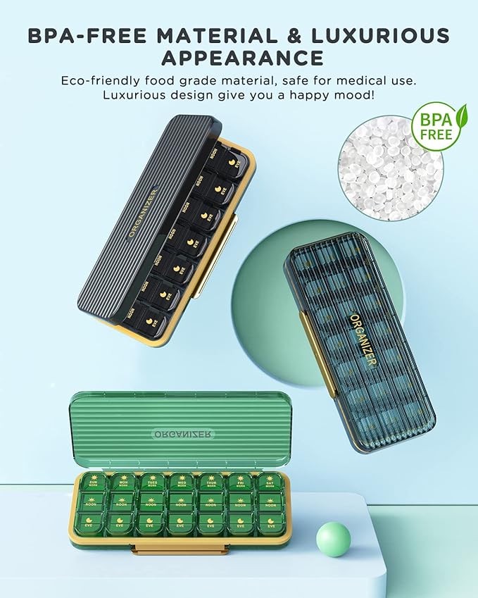 Pill Organizer 3 Times A Day, 7 Day Pill Box 3 Times A Day - Acedada Weekly Vitamin Box Organizer with 7 Separate Containers, Portable Daily Medicine Planner Case for Vitamin Fish Oil Supplement, Blue