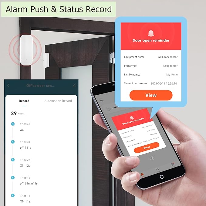 Smart Door Sensor: WiFi Door and Window Sensor, Wireless Design, Instant Alerts, Door Open Contact Sensor for Home Security & Smart Home Automation, Compatible with Alexa Google Assistant(3pack)