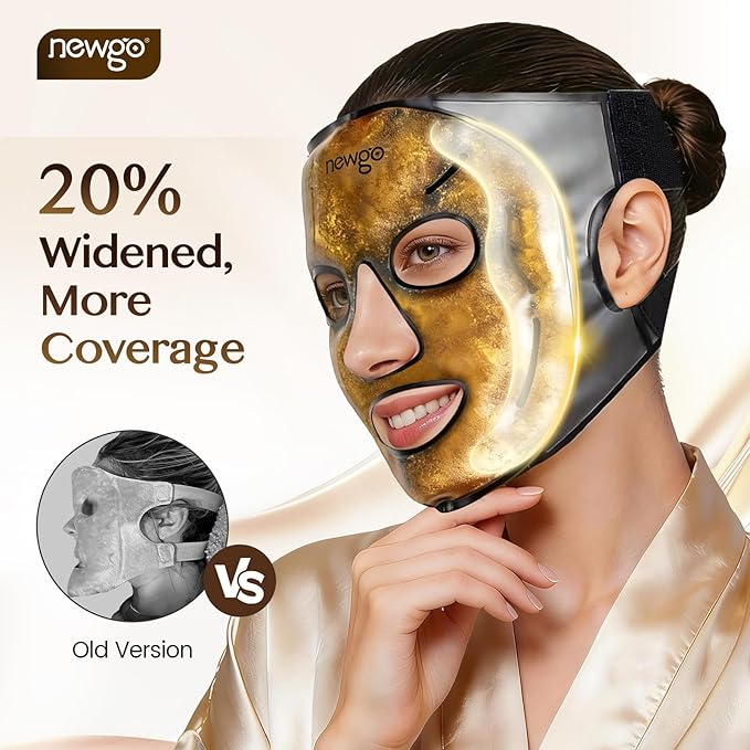 NEWGO Cooling Gel Ice Face Mask – Hot & Cold Therapy for Puffy Face, Dark Circles, Migraine Relief, Adjustable 3D Fit Facial Ice & Heat Mask for Stress, Headache, Post Laser, Skin Care