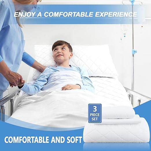 Lounsweer 3 Piece Hospital Bed Sheet Set, White Waterproof Bed Sheet Set, Incontinence Protection for Home and Hospital Use, Include 1 Fitted 36" x 80" x 12" 1 Flat and 1 Pillowcase