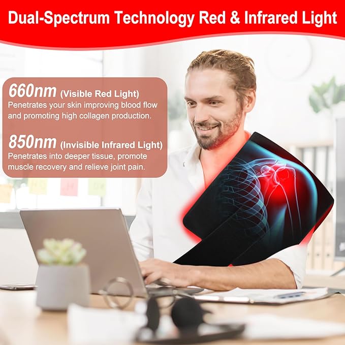 Red Light Therapy Pad Wearable 660nm & 850nm Infrared Light Therapy Mat Devices 31.5" x 11.8" Large Wrap Belt for Body Back Shoulders Waist Joint Muscle Pain Relief