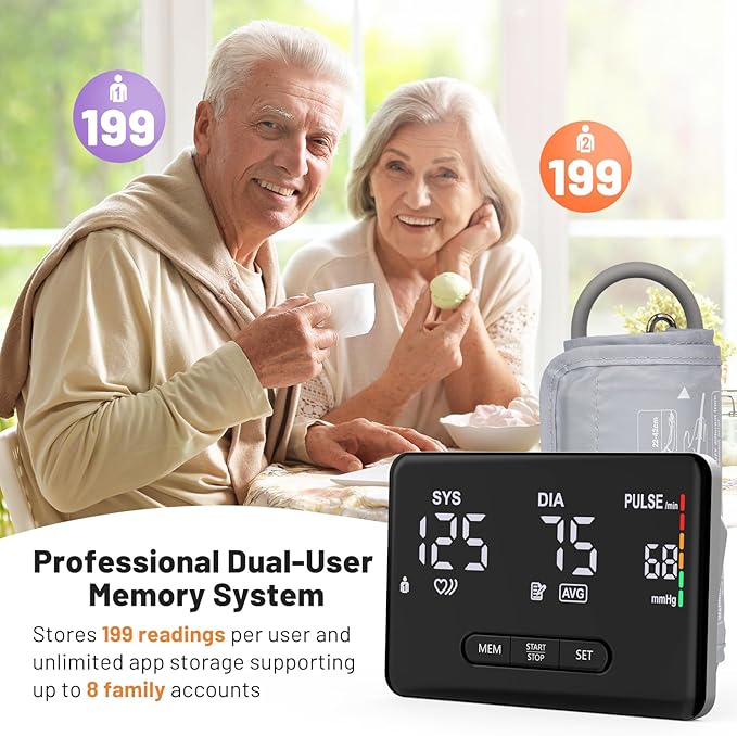 Smart Bluetooth Blood Pressure Monitor by ZOETOUCH - Clinically Accurate - Digital Wireless BP Machine Cuff Upper Arm for Home Use Large LED Display, App Connectivity, 2 Users, Fits Arms 8.7-16.5"
