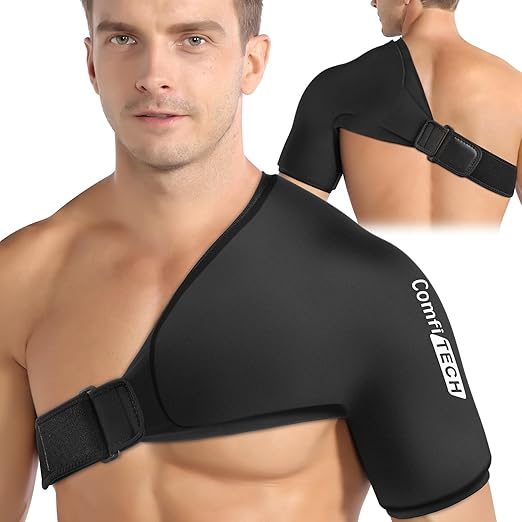 Comfitech Shoulder Ice Pack Wrap Rotator Cuff Cold Therapy Compression Sleeve for Better Putting On & Off & XL Migraine Relief Cap & Neck Ice Pack, Headache Relief Cap & Ice Pack for Neck