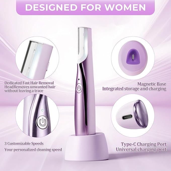 Sonic Dermaplaning Tool for Women, Rechargeable Dermaplane Razor for Peach Fuzz & Facial Hair, Adjustable Sonic Technology, Portable Hair Removal Tool with 14 Blades & Type-C Cable & Storage Base