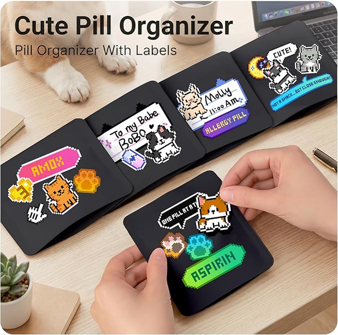 Reusable Pet Pill Pouches for Light Medicine,- 200pcs Capacitywith Zippered Seal, Zippered Medicine Bags with Fun Labels,Waterproof for Medications, Vitamins, Treats (Black Dog)