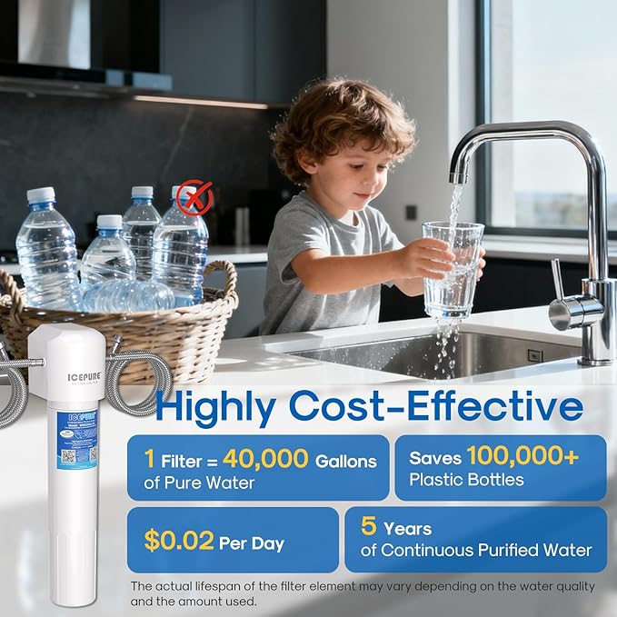 ICEPURE WFS5300A-20 5 Years or 40K Gallons Under Sink Water Filtration System, Ultra High Capacity NSF/ANSI CAN372 & 42 Certified, Direct Connect Drinking Faucet, Removes Chlorine, Odor, Heavy Metals