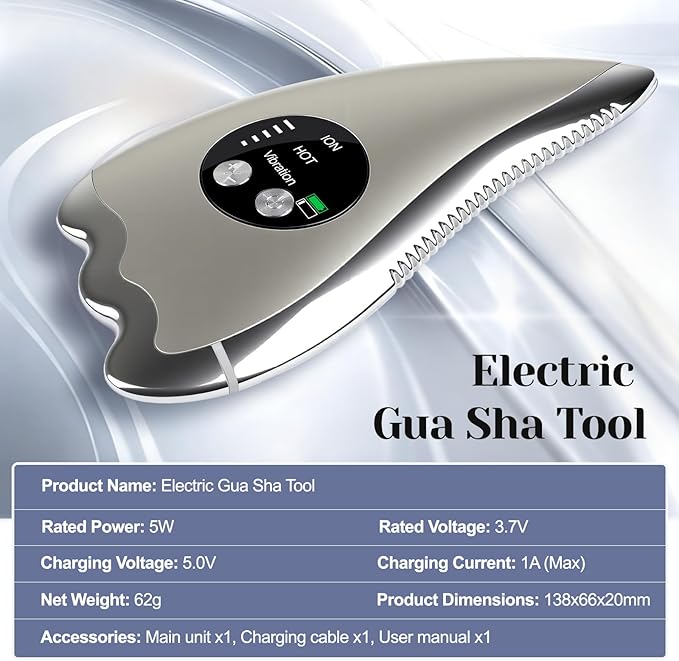 Electric Scraping Plate Gua Sha Massage Tool with Heat Vibration and Microcurrent for Face Neck Shoulder and Body