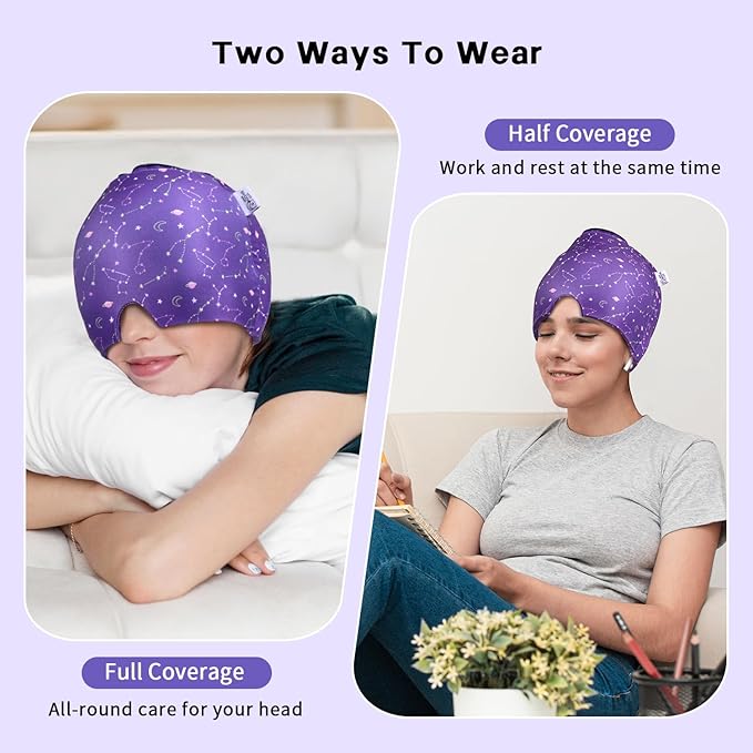 Migraine Relief Cap, Gel Cooling 2 Pack Set, Headache Relief with Hot/Cold Ice Cap, Instant Headache Relief, Reusable Ice Pack for Stress Sinus Relief Migraine Mask Gift for Women Man