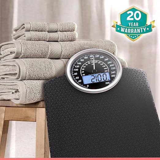 Adamson Hybrid 2-in-1 Analog & Digital Weighing Scale for Body Weight up to 400lbs - Thick Tempered Glass - Extra Large Display - Easy to Read Digital Bathroom Scale - New Version - Black Matrix