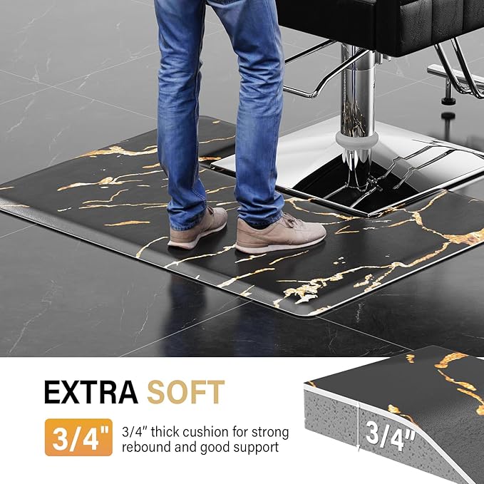 OmySalon Salon Mat for Hair Stylist Anti Fatigue, 3 ft. x 4 ft. Comfort Barber Floor Mat with Square Base, Salon Chair Matt Hairdresser Standing, Anti-Slip Easy Cleaning