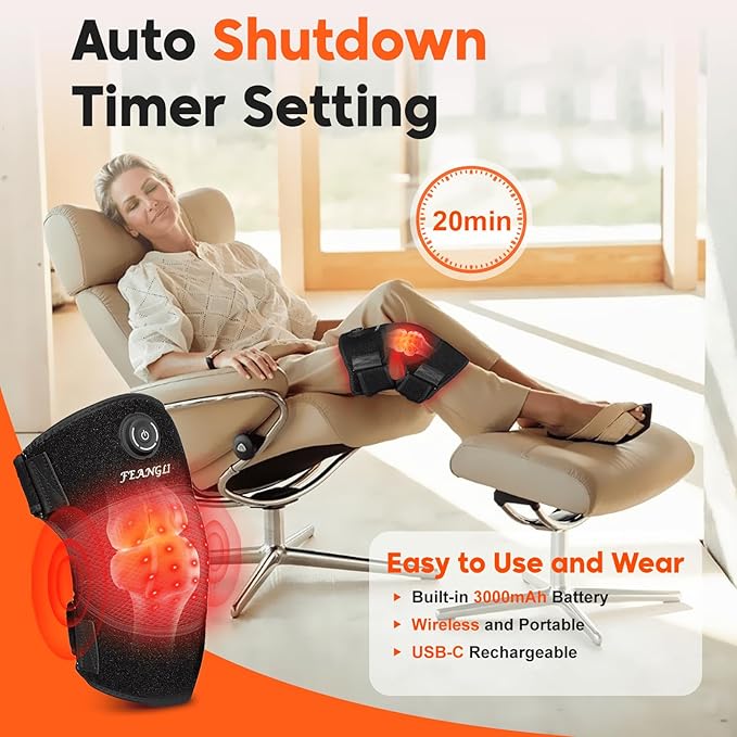 Red-Light-Therapy, Infrared Light Knee Brace Wireless Rechargeable for Knee Shoulder Pain Relief, 660nm & 850nm Infrared Therapy Heated Device for Knee/Shoulder/Joint/Elbow, Gifts for Women Men