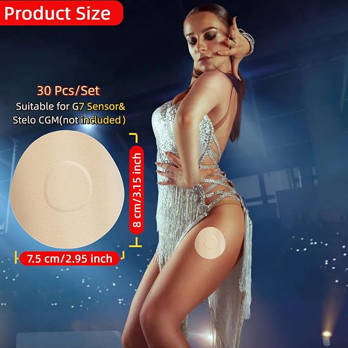 30 Pack Adhesive Patches Pre-Cut for Dexcom G7 Stelo CGM – Sweatproof Cover for Continuous Glucose Monitor Sensor Stays Secure for 10-15 Days CGM Sensor Patches Non-Glue Central Full Coverage Patch
