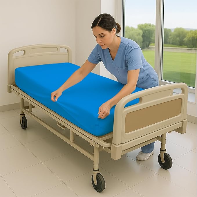4 Pack Fitted Hospital Bed Sheets - Soft Microfiber Hospital Fitted Sheet - Hospital Bed Fitted Sheets (Turquoise Blue, 36" x 84" x 12")