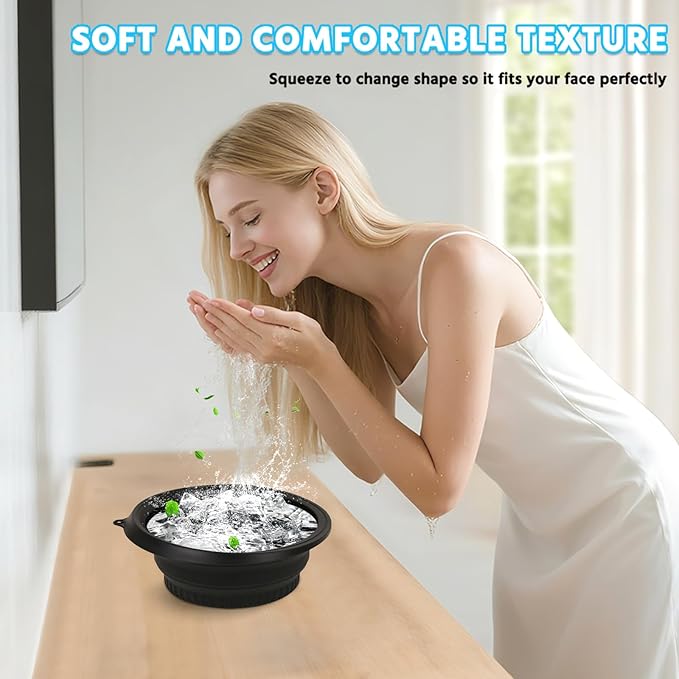 Face Tub for Ice Bath with Built-in Ice Tray – Collapsible Silicone Facial Ice Bath Bowl for Cold Plunge Therapy, Skin Tightening & Acne Relief – Portable Spa Tool for Home & Travel (Black)