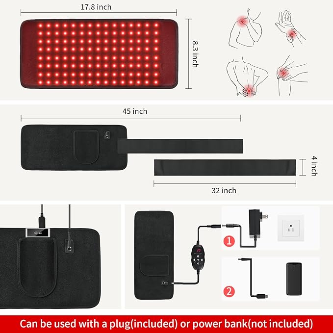 Red Light Therapy for Body, Infrared Red Light Therapy Waist Weight Loss Belt with Timer, 660nm/850nm LED Bead Wearable Wrap for Back Knee Hip Shoulder Muscle Relaxation 17.8"x 8.3"