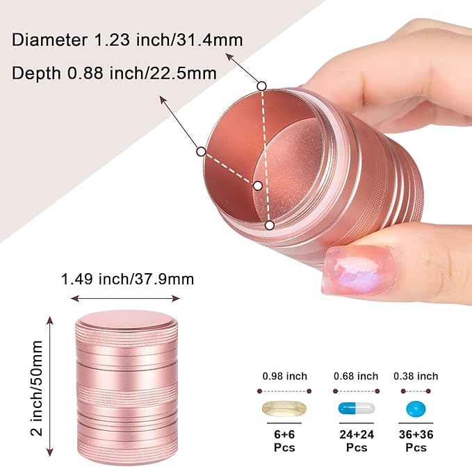 Small Metal Pill Box & Metal AM PM Pill Case - Daily Pill Container Portable Travel Pill Holder for Pocket Purse Medicine Organizer for Vitamin/Fish Oil/Supplements, 1 Pack Pill Case Pink