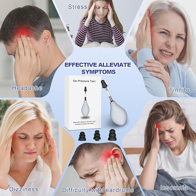 Ear Pressure Relief Suction Device, Tinnitus Relief for Ringing Ears, Portable & Effective Ear Pressure Reliever Device, Ideal for Flying, Reduces Tension with 3 Sizes of Earbuds