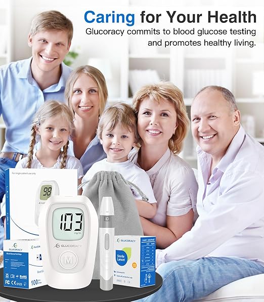 Glucoracy G-425 Glucose Monitor Kit, Blood Sugar Monitor with Glucose Meter, Lancing Device, 100 Test Strips and 100 Lancets, Blood sugar testing kit for Home Use, Diabetes Home Testing Kit