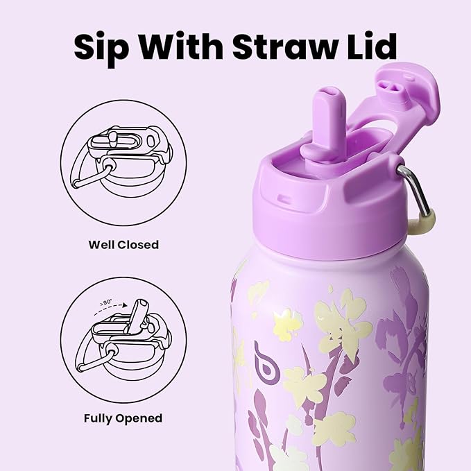 BOTTLE BOTTLE 32oz Insulated Water Bottle Stainless Steel Sport Water Bottle with Straw Dual-use Lid Design for Gym with Pill Box