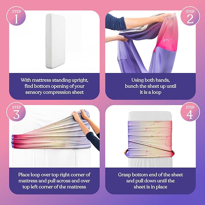 Deep Pressure Sensory Bed Sheet – Queen Sensory Compression Sheet Breathable Sleep Pod Blanket for Better Sleep Support – Calming Compression Blankets for Kids and Adults Pink and Purple