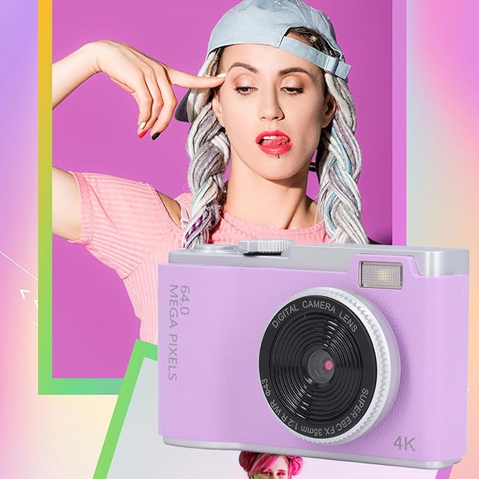 48MP Digital Vlogging Camera, HD 1080P, 16X Zoom Anti-Shake, Beauty Filter, 2.4" Screen Compact Selfie Camera for Boys, Girls, Kids, Teens (Purple)