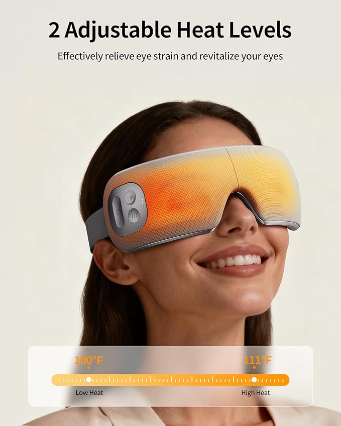 Eye Massager for Migraines with Temple Massage, Heat, Air Compression and Bluetooth Music Streaming, Foldable Electric Eye Mask for Migraine Relief, Eye Strain, Eye Care for Women and Men